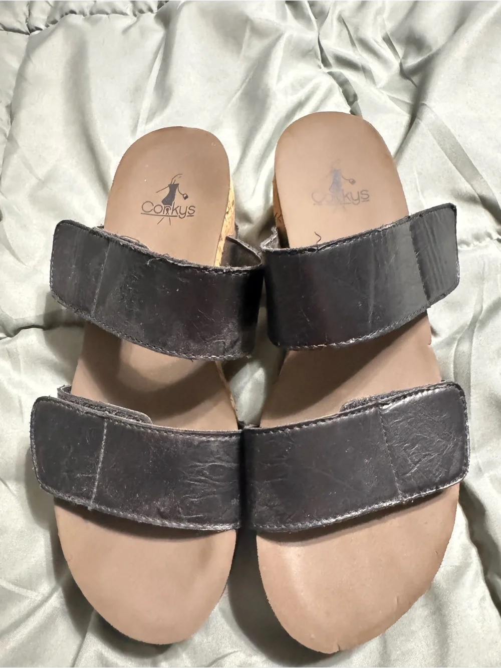 Clarks Black Leather Double-Strap Slide Sandals